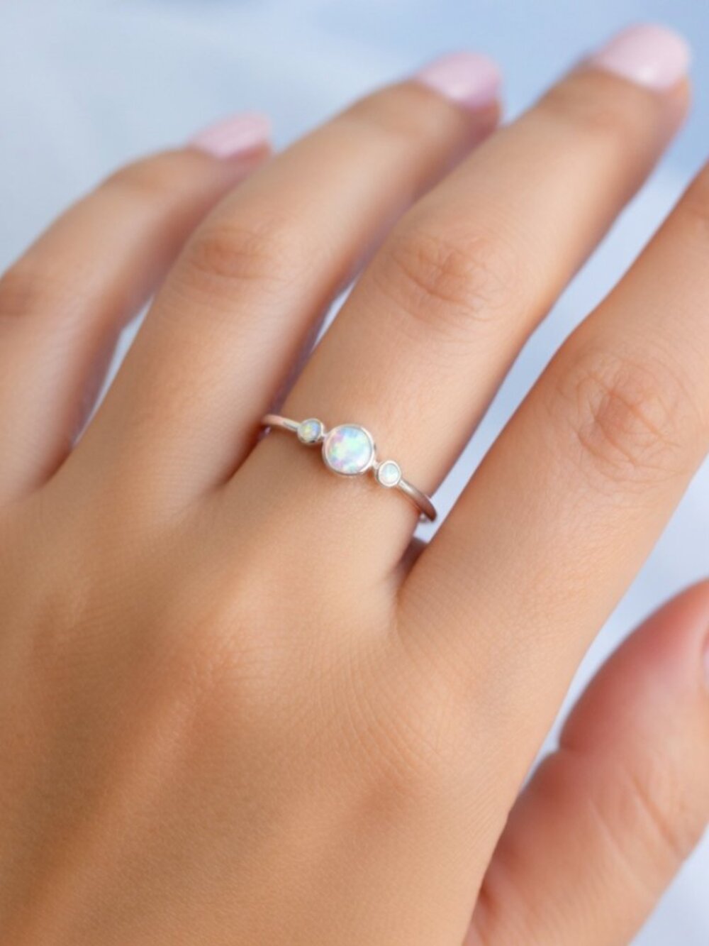 White Opal Sterling Silver Ring Sizes 4 - 9